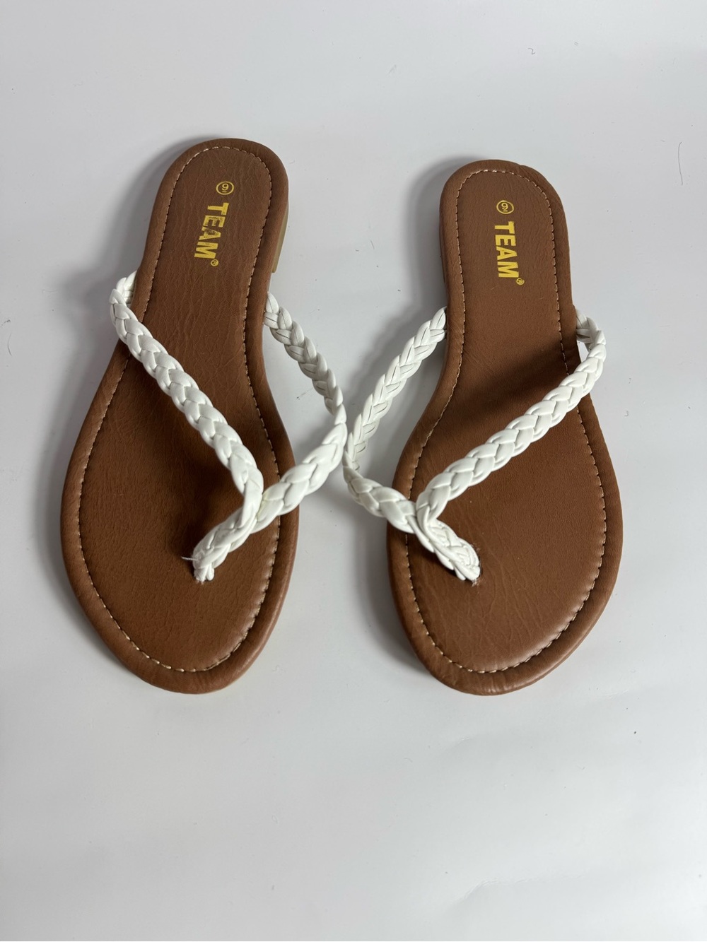 Team White Braided-Strap Women's Sandals with Brown Footbed